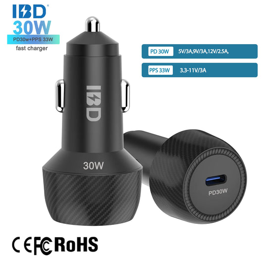 Încărcător Auto IBD – Fast Charging 2 în 1 (USB-C + USB-A)